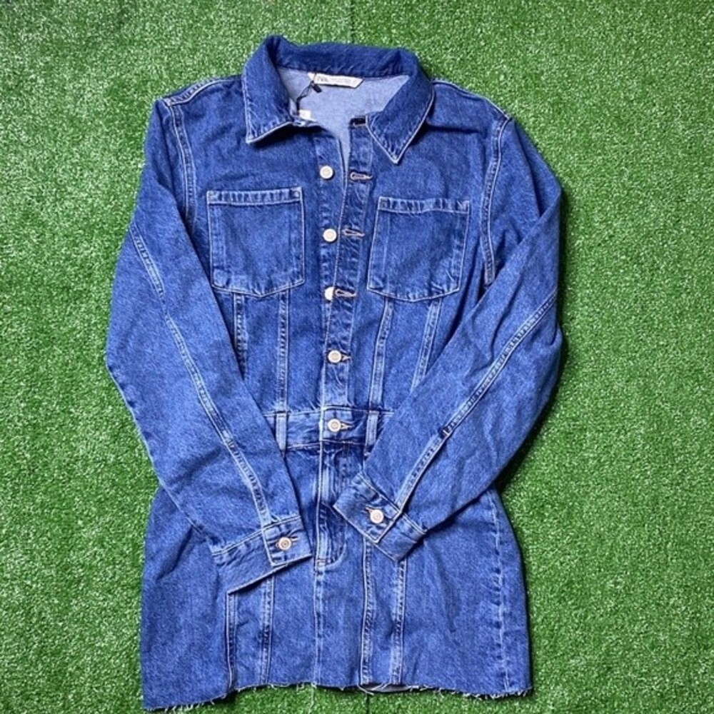 Zara Denim Long Sleeve Mini Dress S - Picture 3 of 9